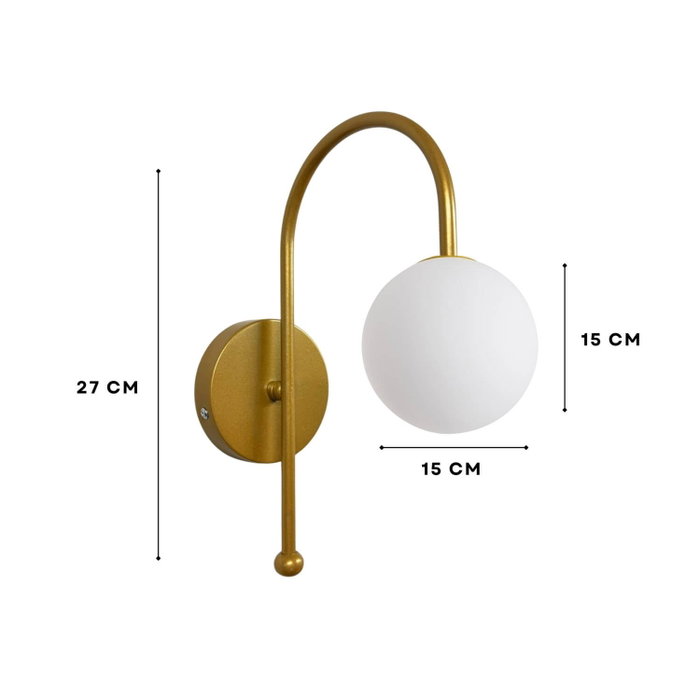 Opviq Lámpara de Pared Blanco y Dorado con Tapa de Vidrio